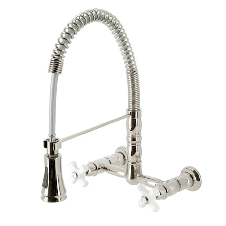 Gourmetier Two-Handle Wall-Mount Pull-Down Sprayer Kitchen Faucet, Polished Nickel GS1246PX